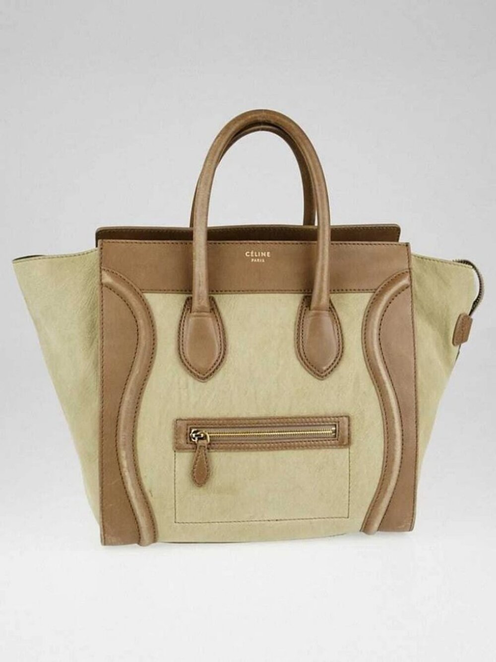Celine Taupe Nubuck Leather Mini Luggage Tote Bag